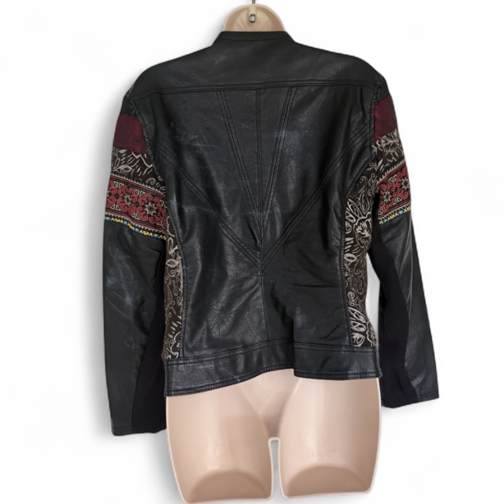 Chelsea & Violet Embroidered Jacquard Faux Leather Jacket Womens L Multicolor - Picture 3 of 7
